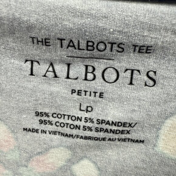Talbots Tee Top Size LP Floral Stripe Navy Blue Colorful 3/4 Sleeve Knit Stretch - Picture 3 of 7